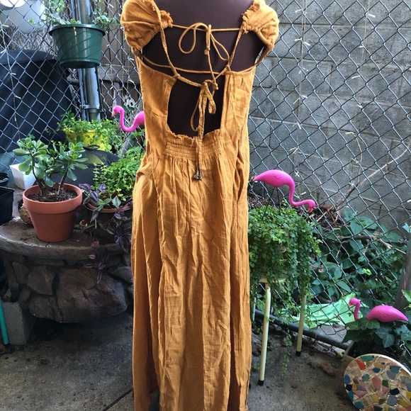 Free People Endless Summer Kini Maxi Dress Crochet Top Halter Tie Gold - Picture 8 of 8